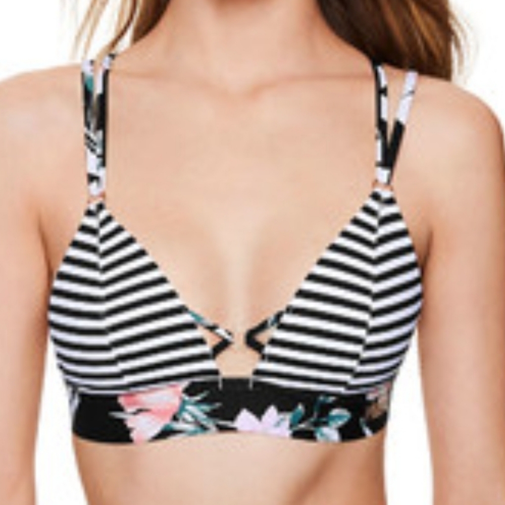 Victoria Secret Bonded Bralette Floral-Striped Tropical SzL Gross Back